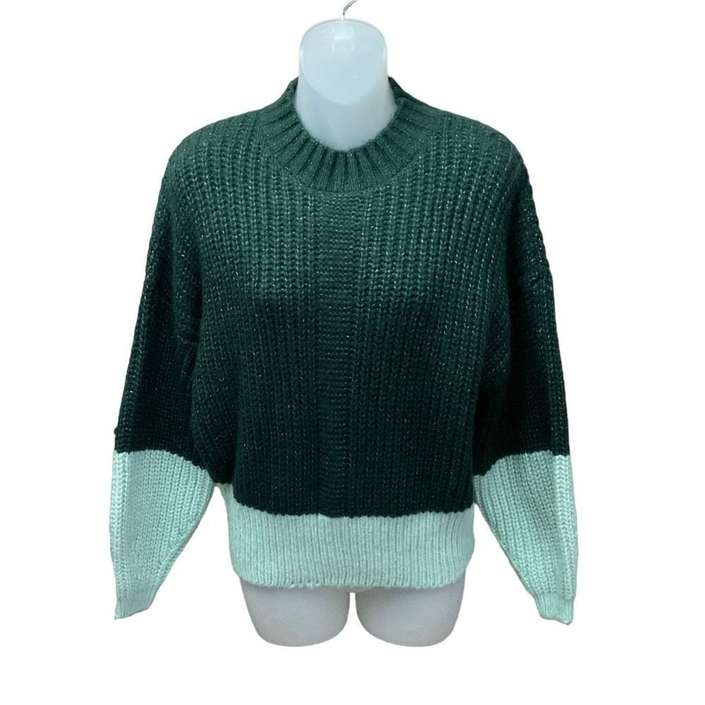 Elodie Sweater Color Block Mock Neck Hunter Mint Green Dolman Sleeves Small